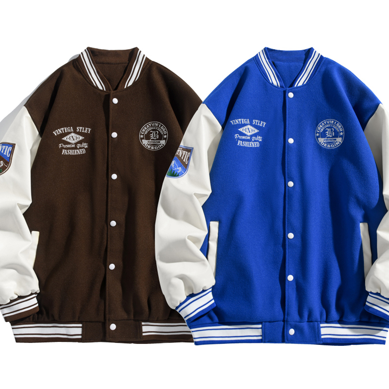 2024 Autumn New Men's Baseball Suit Woolen Combination Leather Jacket Loose and Versatile Couple Style American Coat for Men H7.10#50.96