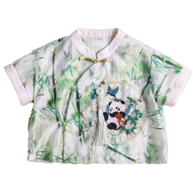 Customized children's summer new product, boys' new Chinese Hanfu, Tang suit, short sleeved two-piece set for siblings, children's perf