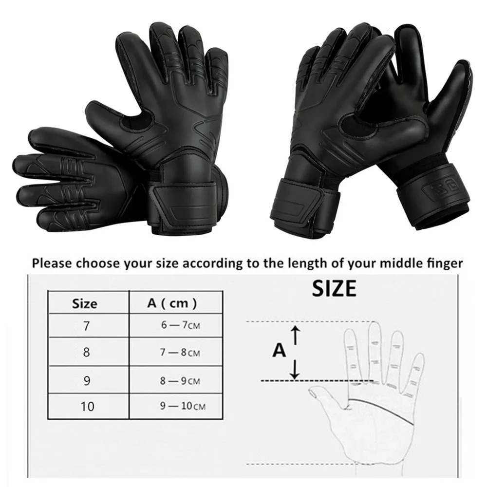 1 Pair Black Size 7-10 Goalkeeper Gloves WIth Finger Protector Air Vent Soccer Goalie Football Latex 240705