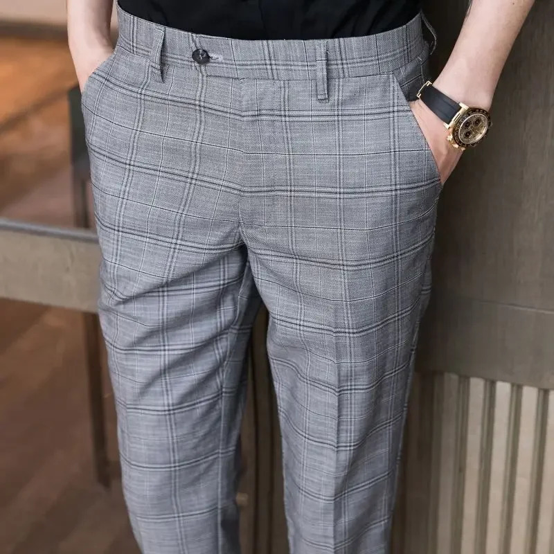 Slim Fit Social Man Suits Pants Tailoring Business Tressed Elastic Stretch Trousers for Men Dress Chinese Homme Summer Up 240708