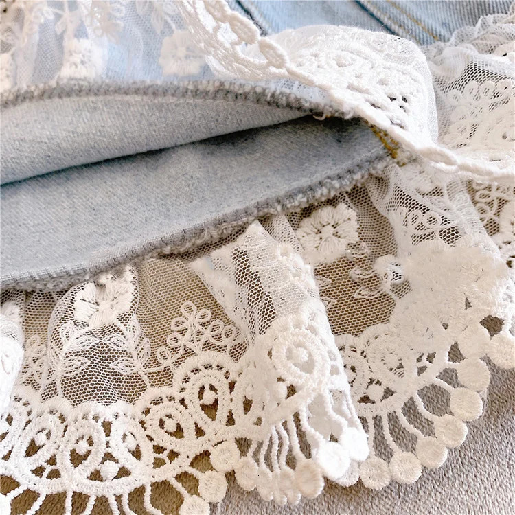 Summer Girls Skirts Jeans Baby Girl Sweet Lace Denim Skirt Fashion Kids Girls Party Skirt 2-14 Years Children Clothes 240703