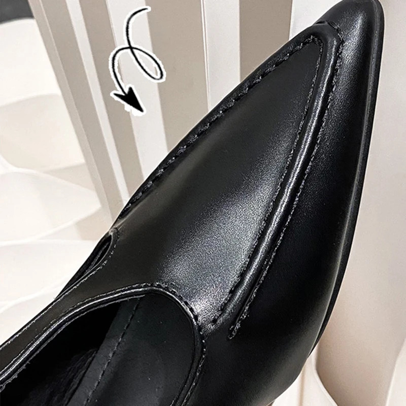 2024 Womens Fashion Pointed Lace Buckle Shoes Almond Vintage Kawaii Solid Womens Shoes Flat Bottom Casual Shallow Mouth Mary Slim Shoes 240710