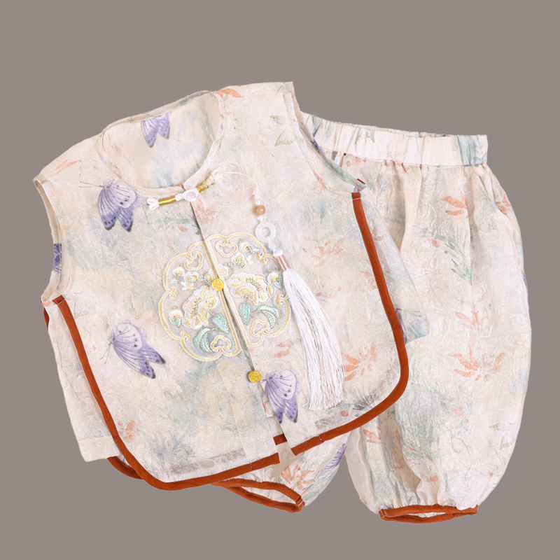 Light luxury customized children's summer new Chinese Tang suit hanfu short-sleeved 2-piece set interpretation of ancient style fashion dress pre