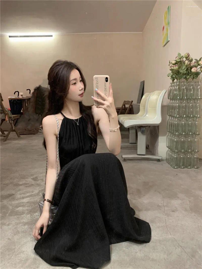 Casual Dresses 2024 Summer Fashion Sexy Halter Slip Off Shoulder Solid Color Evening Dress Elegant High Waist Women Clothing
