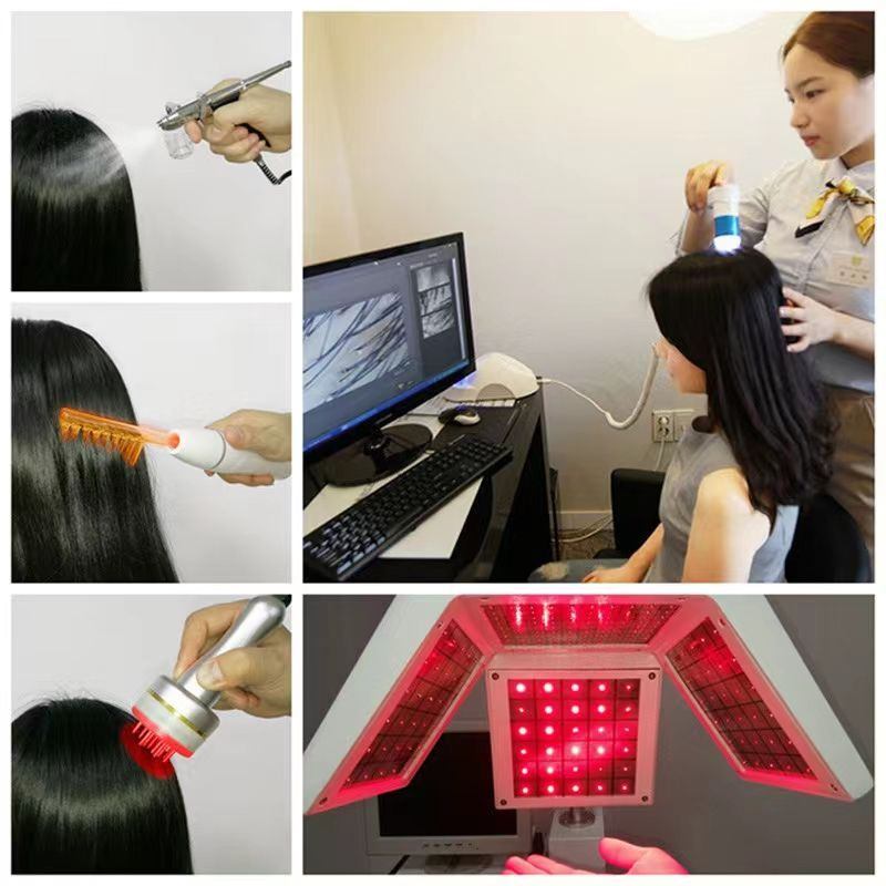 Led Red Light Therapy Laser Hair Growth/Regrowth Anti Hair Removal Treatment Clinic Use 650nm Follicles Analyzer Scalp Massage Machine (No base)