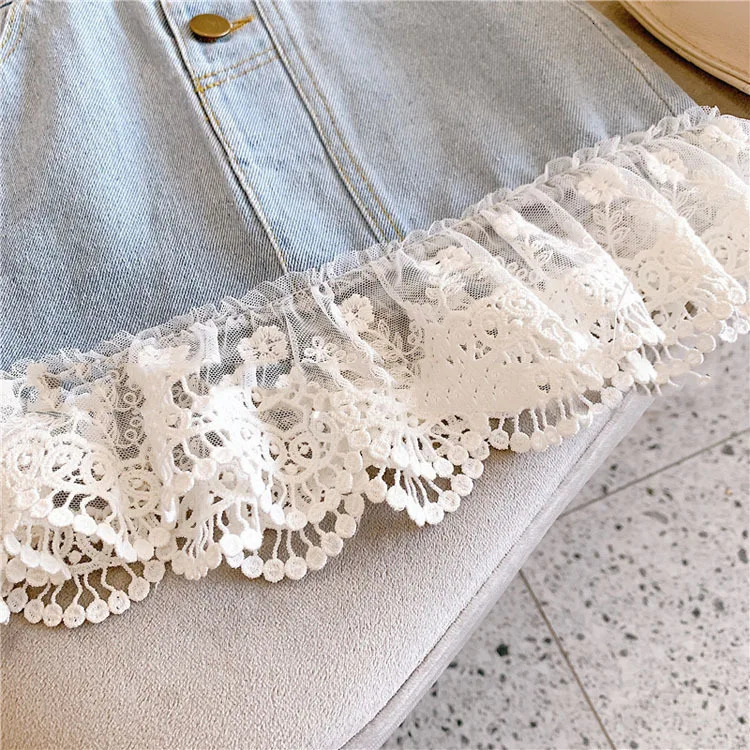 Summer Girls Skirts Jeans Baby Girl Sweet Lace Denim Skirt Fashion Kids Girls Party Skirt 2-14 Years Children Clothes 240703