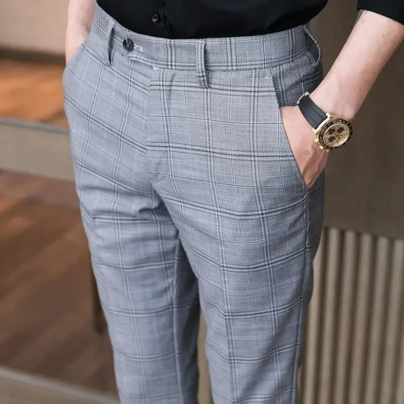 Slim Fit Social Man Suits Pants Tailoring Business Tressed Elastic Stretch Trousers for Men Dress Chinese Homme Summer Up 240708