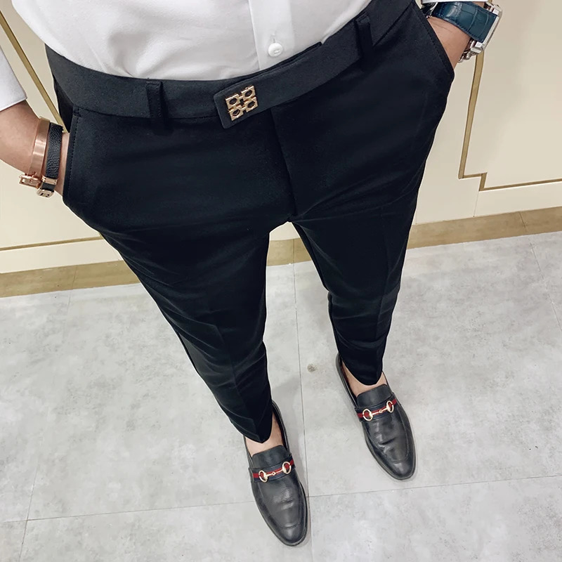Spring Men Pants Korean Slim Fit Men Casual Ankle Length Pants Streetwear Men High Quality Black Gray Dress Suit Pant Man 240708