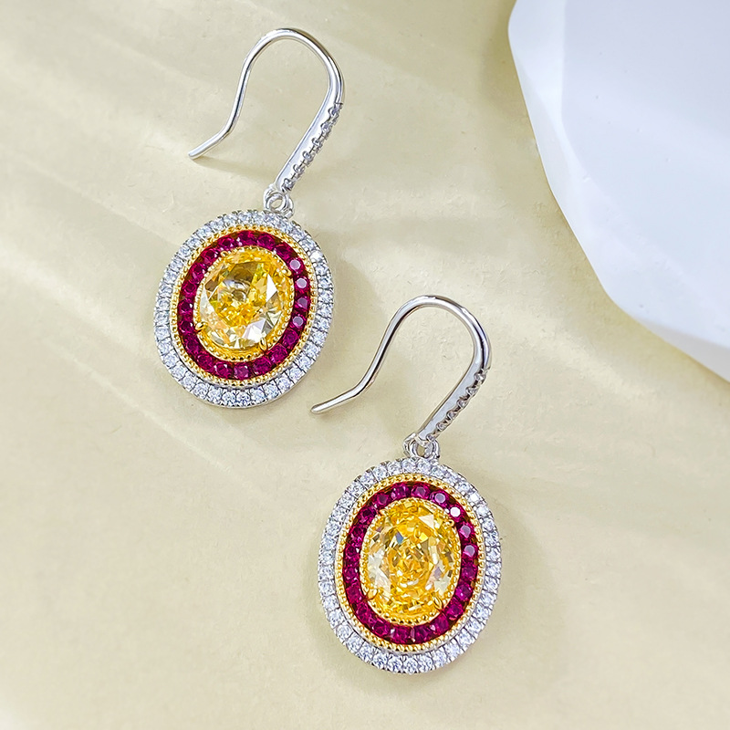 Gorgeous Sparkling Luxury Jewelry Dangle Earrings Real 100% 925 Sterling Silver Oval Cut Yellow Moissainte Diamond Party Eternity Women Wedding Drop E