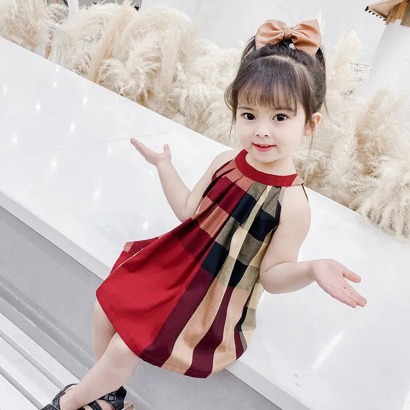 100% Cotton Childrens Summer Clothing Girls Dress 3-5 Years Old Girl Plaid Princess Dresses Baby Girls Kawaii Skirt 240703