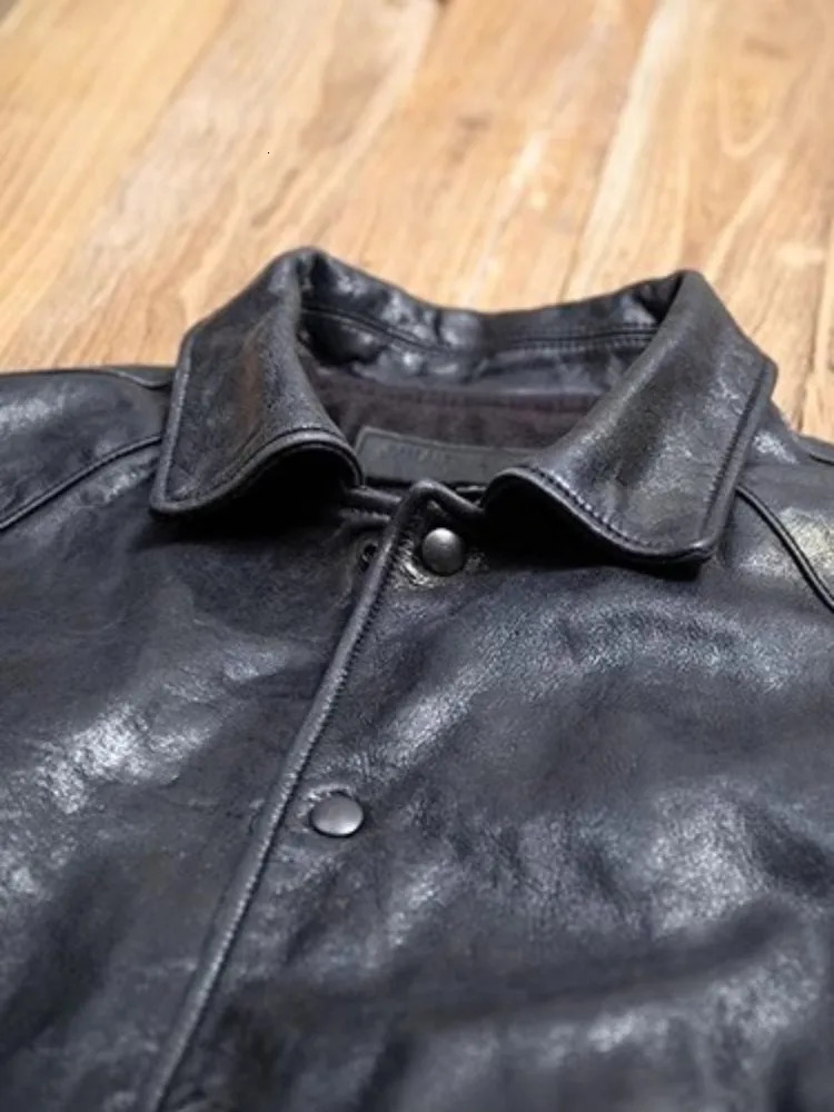 Vintage Mens Genuine Leather Jacket Single Breasted Straight Casual Outerwear Punk Motorcycle Coat Men Loose Fit Cowskin Jackets 240703