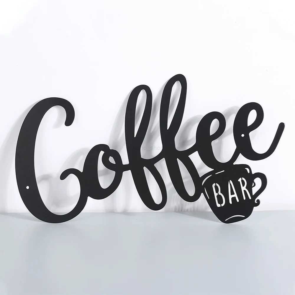 Coffee Bar Sign Metal Hanging Wall Art Plaque Black Letter Silhouette Cafe Kitchen Dining Room Decoration Bar Pub Club PosterB240710
