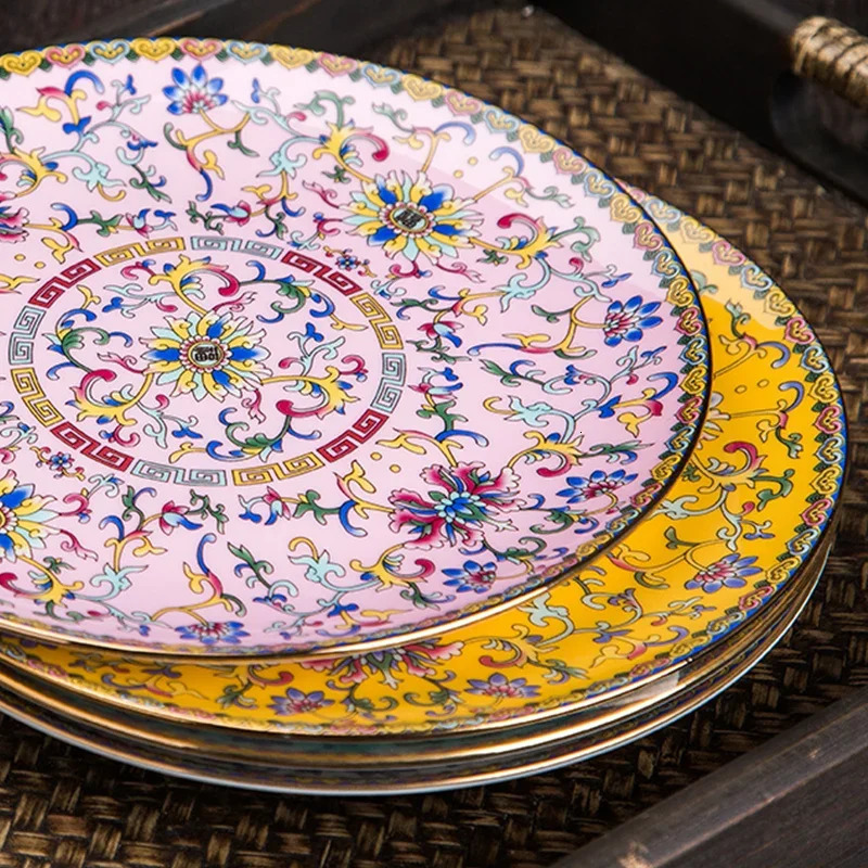 Creative Gold Stroke Ceramic Dinner Plate Dinner Steak Dishes el Tableware Serving Tray Enamel Decorative Porcelain Plates 240709