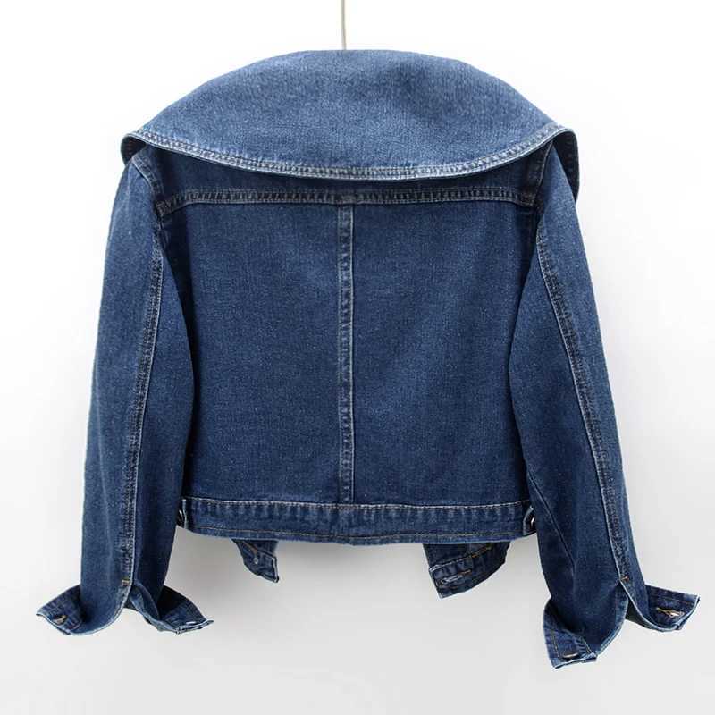 Women's Jackets Peter Pan collar denim womens jacket Korean fashion long sleeved button up denim jacket retro crop womens casual loose fitting ja
