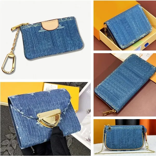 Luxury Denim Wallet Designer Denim Blue Wallet Women's Men's Fashion Zipper Wallets Mini Card Holder Long Wallets Coin Purse Wallet Key Bag Casual Denim Clutch