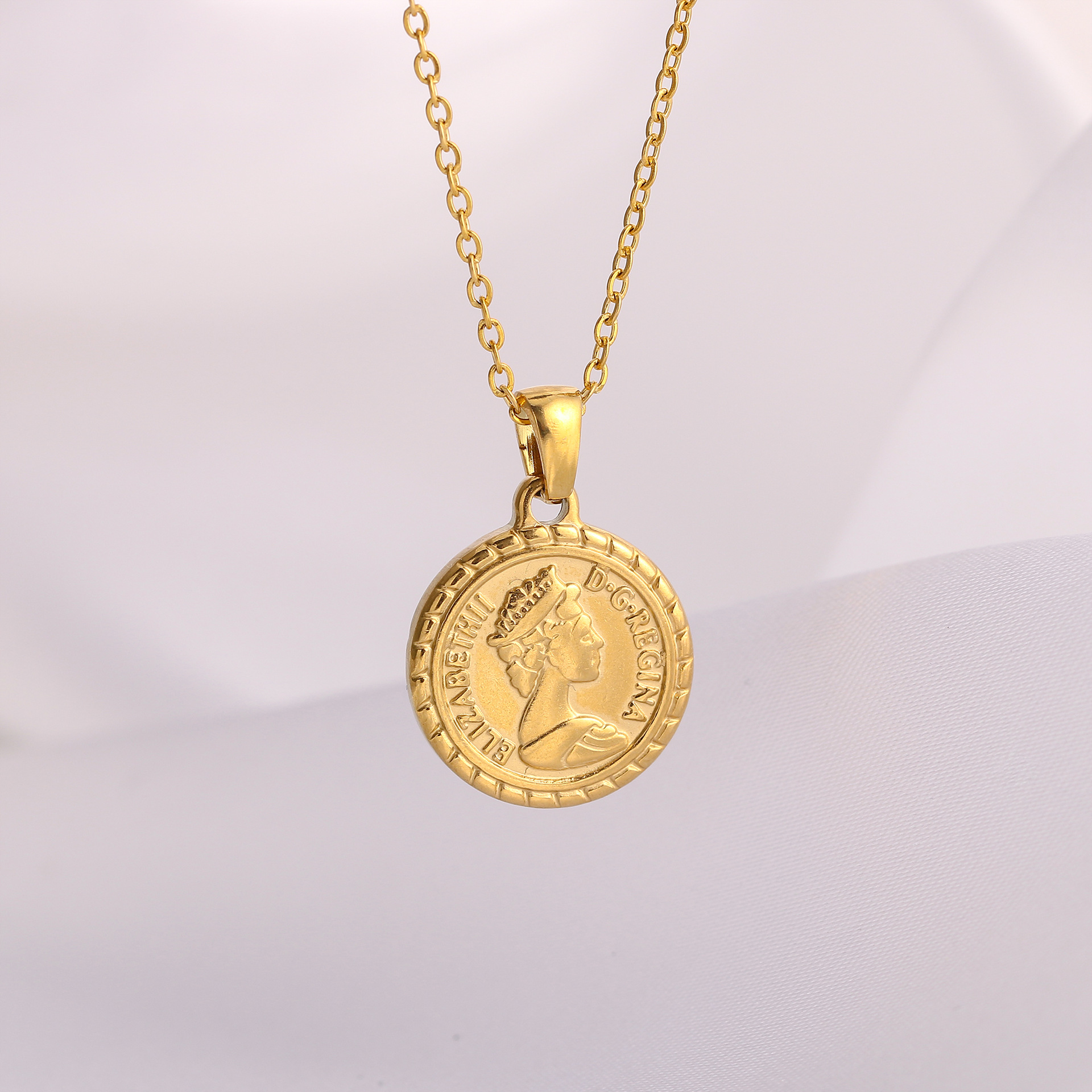 Emed Stainless Steel Gold Chain Cross Angel Madonna Pendant Necklace for Women and Men 4