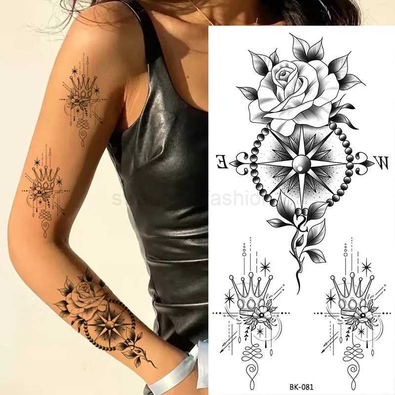 Black Flower Tattoo Sketch Tattoo Sticker Rose Blossom Tattoo Temporary WaterproofB240713
