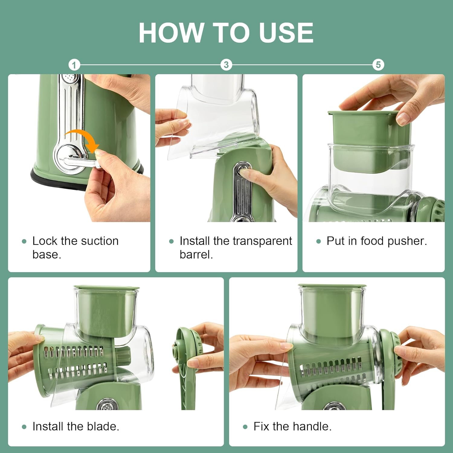 Rotary Cheese Grater with Handle Food Shredder with 5 Well-designed Blades Round Mandoline Slicer Vegetable Grater