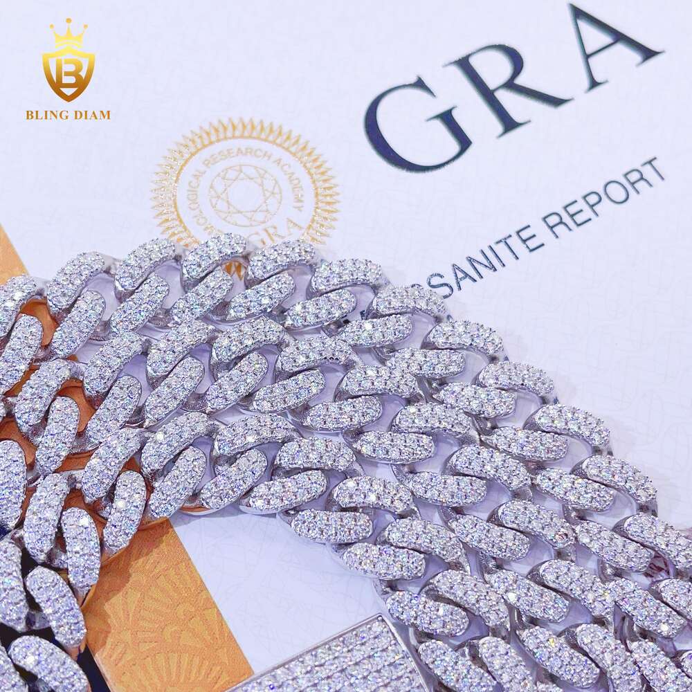 Blingdiam Jewelry Pass Diamond Tester Fashion Men Women 925 Sterling Silver 2rows Vvs Moissanite Cuban Link Chain