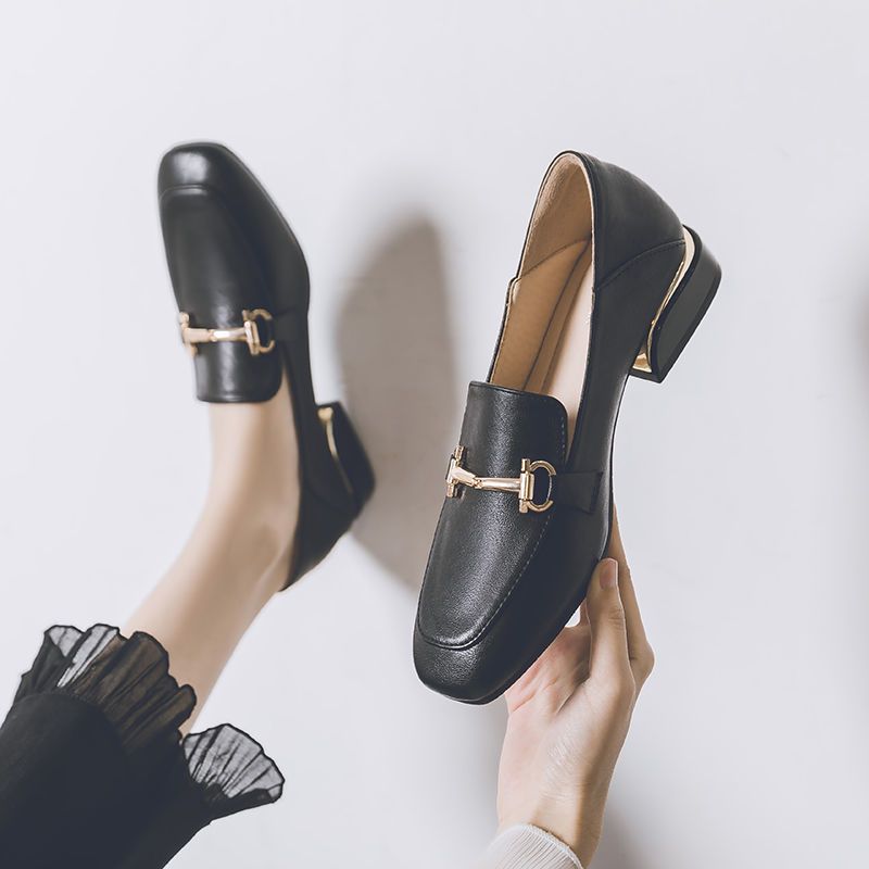 Square Toe Loafers Moccasins Formal Women's Summer Footwear Shoes for Woman 2024 Low Heel Elegant Korean Style E High Quality A