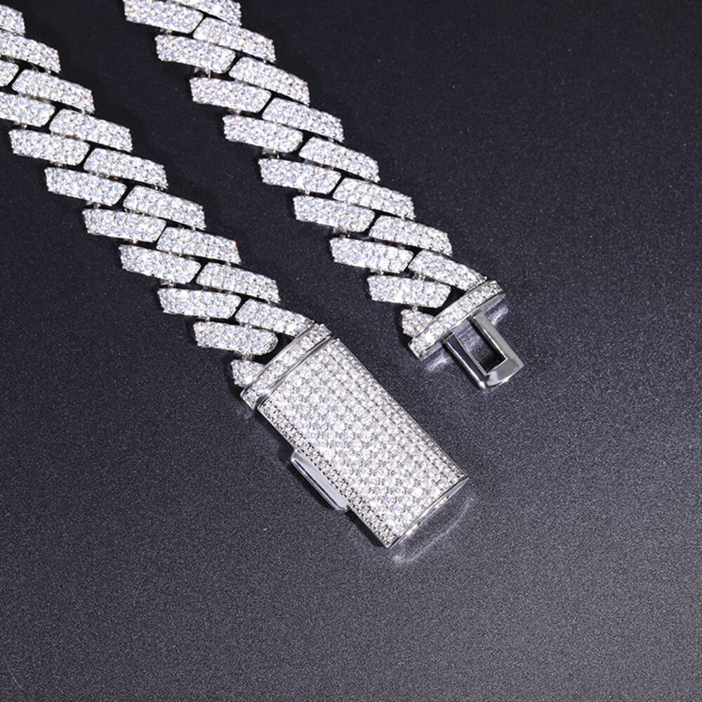 Customized 15mm 2rows Cuban Link Chain S925 Silver with Iced Out Moissanite Chain Hip Hop Mens Necklace Jewelry
