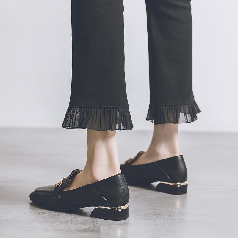 Square Toe Loafers Moccasins Formal Women's Summer Footwear Shoes for Woman 2024 Low Heel Elegant Korean Style E High Quality A