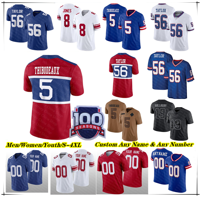 Custom Football Jersey Daniel Jones Drew Lock Malik Nabers Kayvon Thibodeaux Dexter Lawrence II Darius Slayton WanDale Robinson Bobby Okereke Brian Burns Taylor 4X