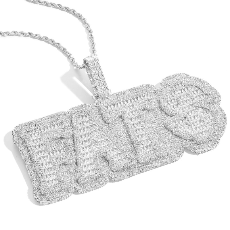 Men Women New Fashion Big Size Yellow White Gold Plated Full Bling moissanite Stone DIY Custom Name Letter Pendant Necklace with 3mm 24inch Rope Chain