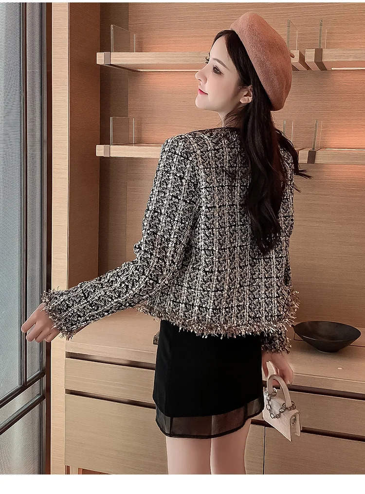 HMA High-Quality Temperament Ladies Runway Style Tweed Women Short Jacket Women Autumn Elegant Female Fashion Coat Top 240704