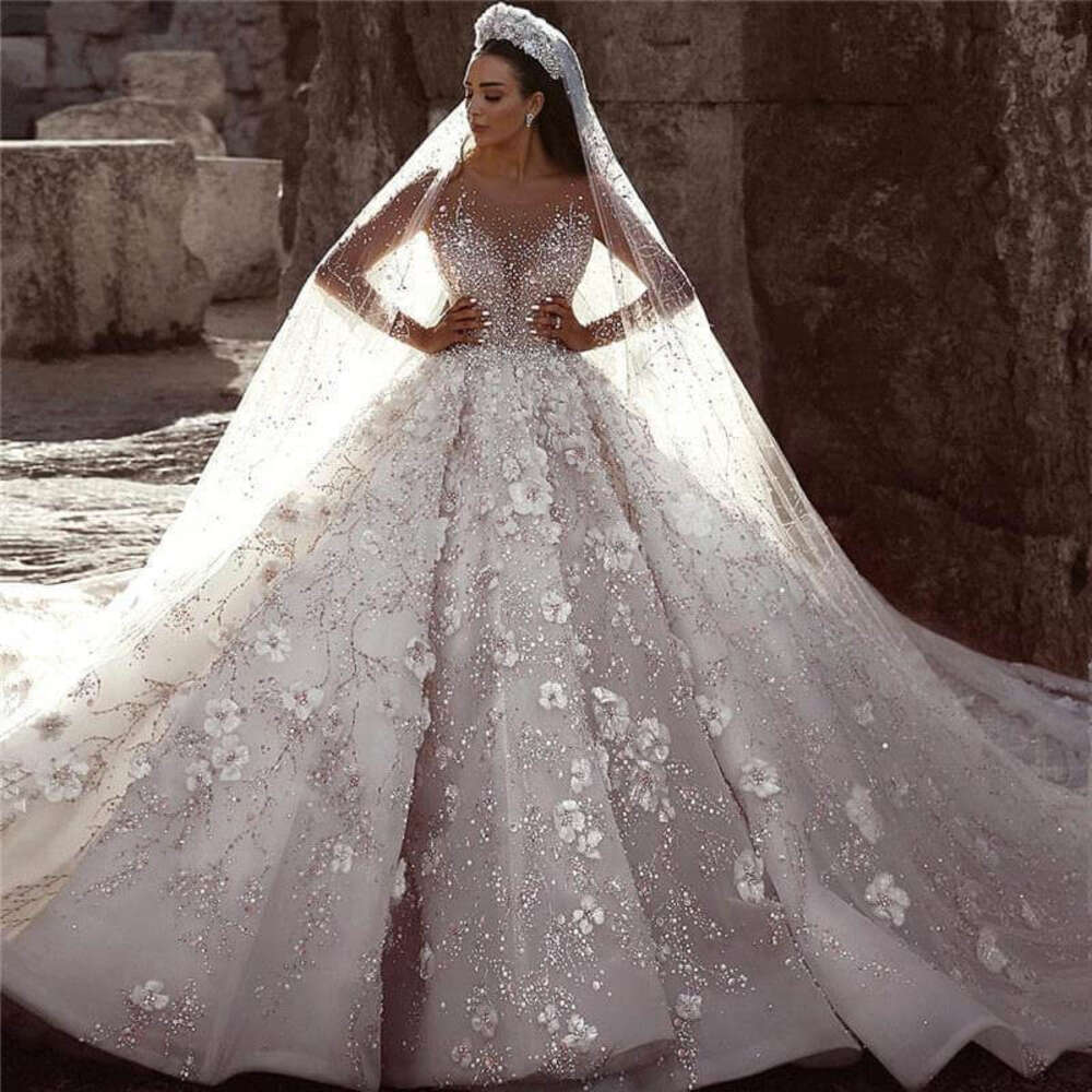 Wedding A E Dresses Mariage Bridal Gowns Crystal Beads Lace Vestido De Noiva Sweep Train Custom Made Vintage Hochzeit