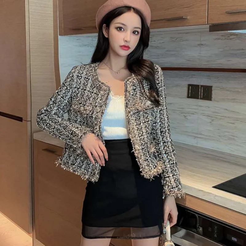 HMA High-Quality Temperament Ladies Runway Style Tweed Women Short Jacket Women Autumn Elegant Female Fashion Coat Top 240704