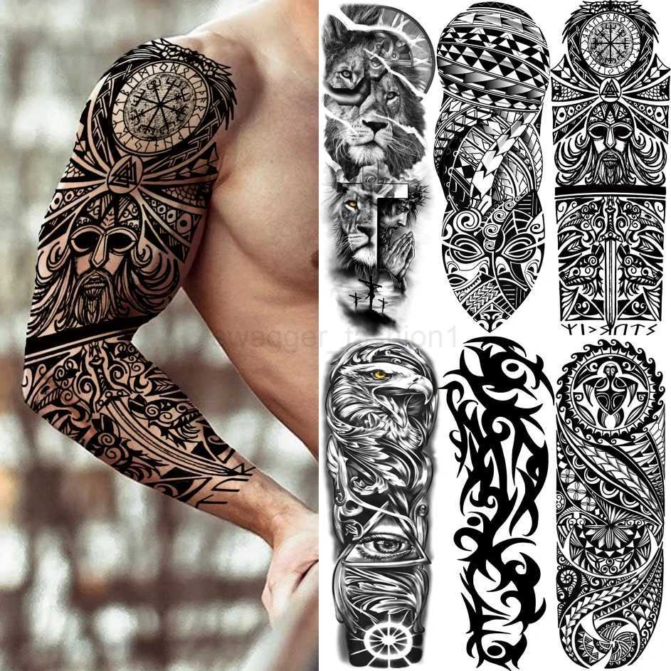 DIY Tribal Totem Full Arm Temporary Tattoo Sleeve For Men Women Adult Maori Skull Tattoos StickerBlack Fake Tatoos Makeup ToolsB240711