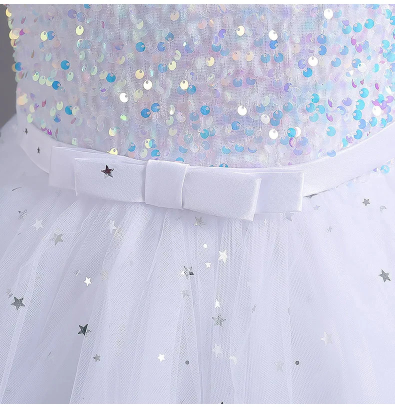 Flower Girls Princess Sequins Baby Wedding Christmas Party Trailing Dress Teenager Children Kids Elegant Vestidos for 3-15Years 240704