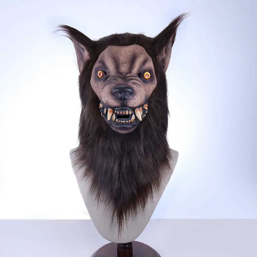 Animal Wolf Latex Mask Werewolf Light-up Realistic And Fierce Carnival Headgear Costume Halloween Cosplay Party PropsM240711