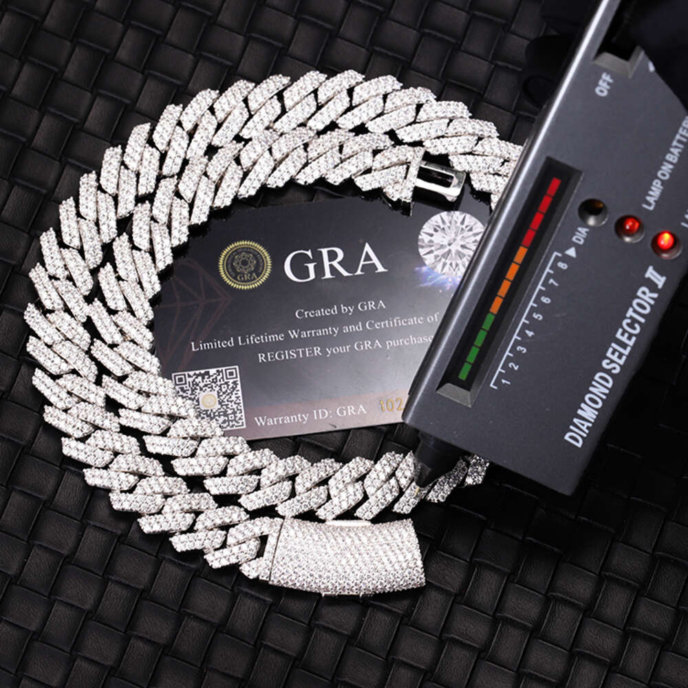Fashion Cuban Chain Necklace 2rows 8mm 10mm 12mm 14mm 925 Solid Silver Moissanite Diamond Cuban Link Chain Hip Hop Necklace