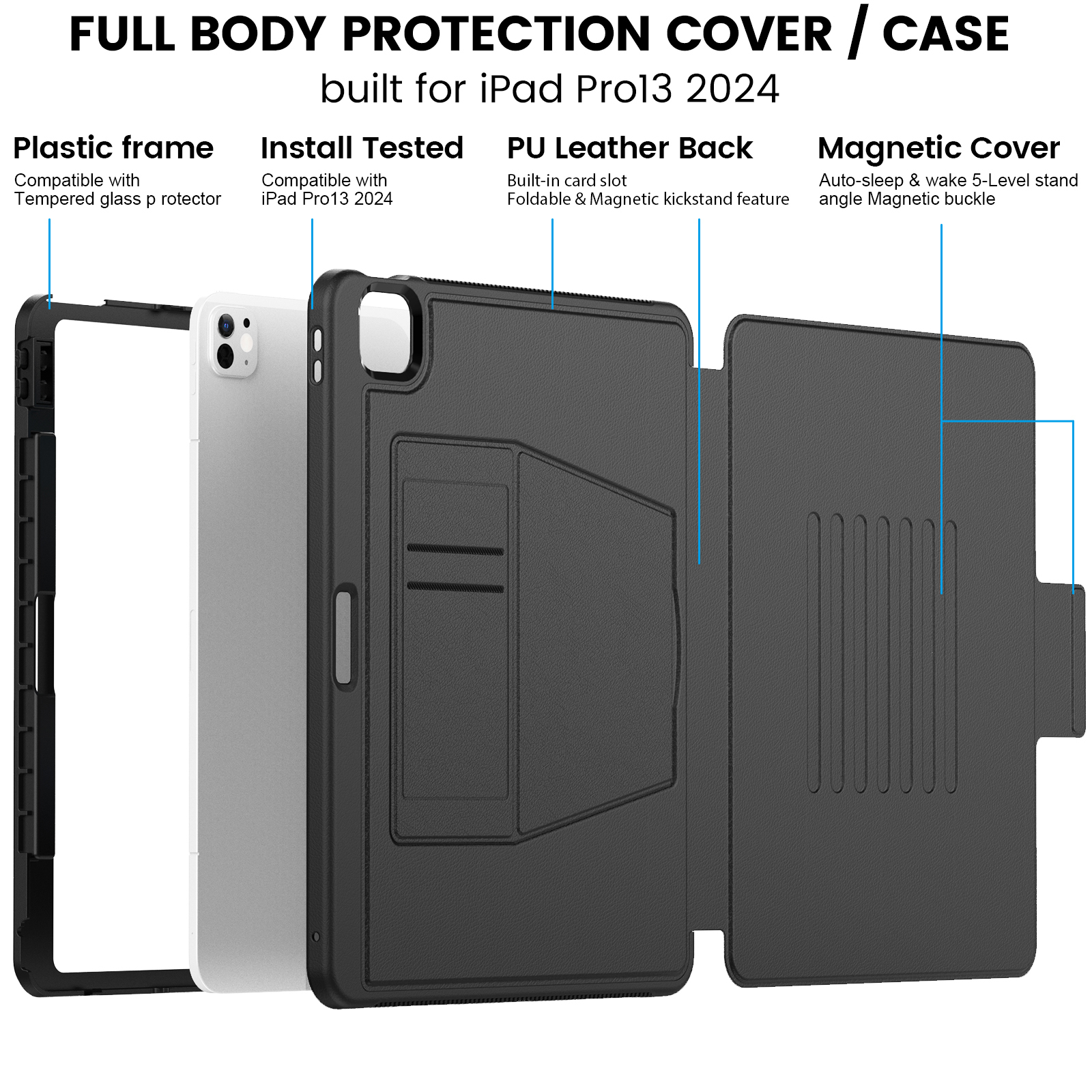 Magnetic Smart Tablet Case For IPad Pro 13 inch M4 Air 13" M2 Shockproof Folio Leather Case with Auto Sleep/Wake Smart Cover Multi-Angle Stand Pe
