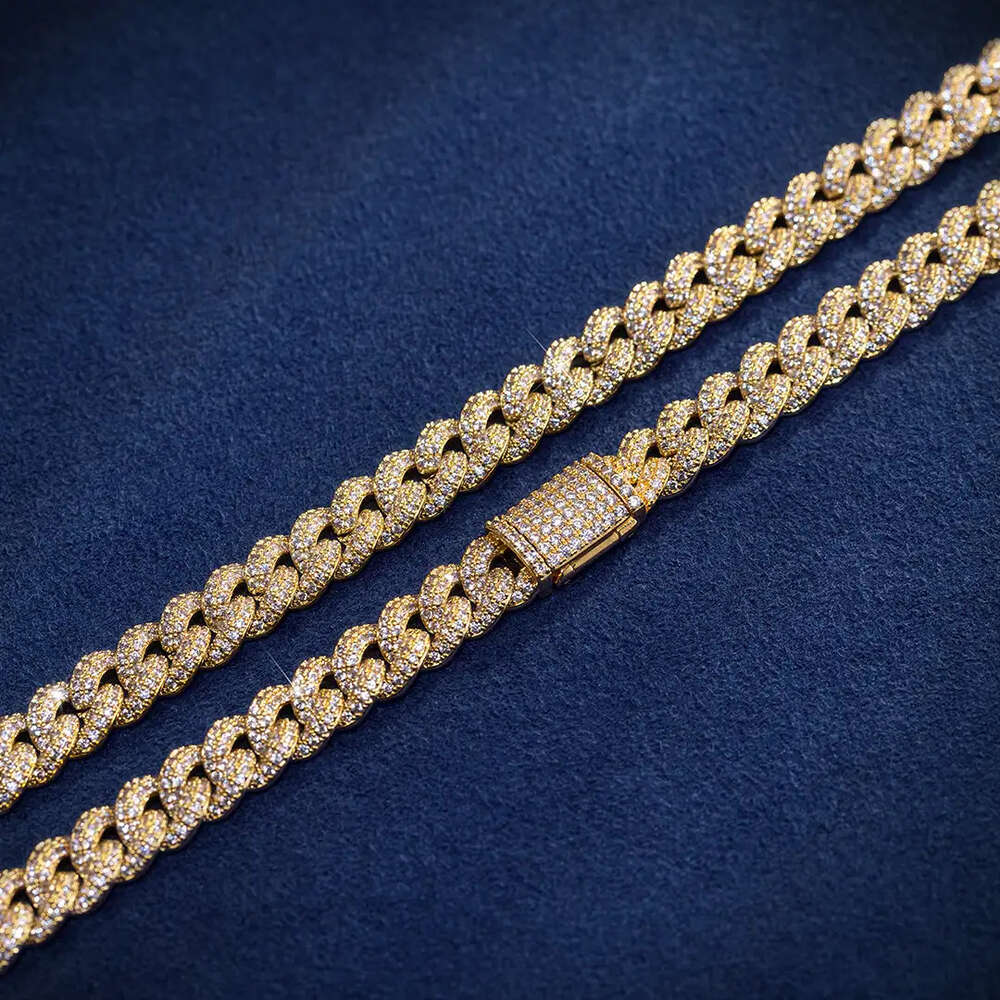 Women 8mm Gold Plated Cuban Chain Iced Out Moissanite Diamond Custom Silver Hip Hop Cuban Necklace