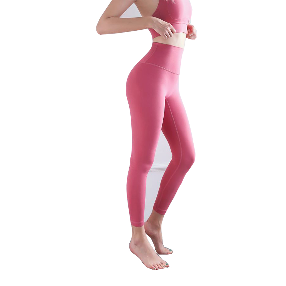 Polyamide Women's Yoga Pants Solid Color High Waist Stretchy Fitness Ninth Sport Leggings T Shape Soft Elastic Push-UP Tights