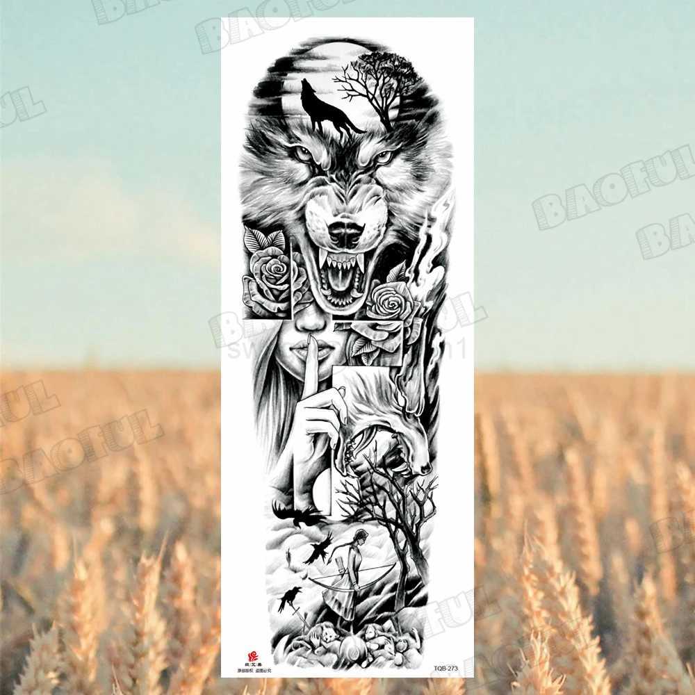 Arm Sleeve Temporary Tattoos For Women Men Realistic Wolf Lion Rosette War Maori Flower Fake Tattoo Stickers Sexy Thigh TatoosB240711
