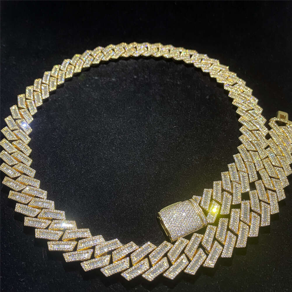 18mm Big Guy Heavy Iced Out Vvs Baguette Moissanite Miami k Chain Buss Down Pass Dia Tester Men Cuban Necklace