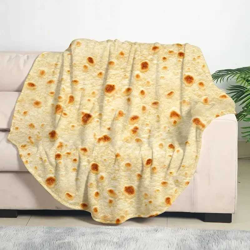 Funny Round Corn Tortilla Blanket Multi-size Soft Warm Throw Blanket for Sofa Office Bed Camping Traveling Soft Flannel Wrap Y240730
