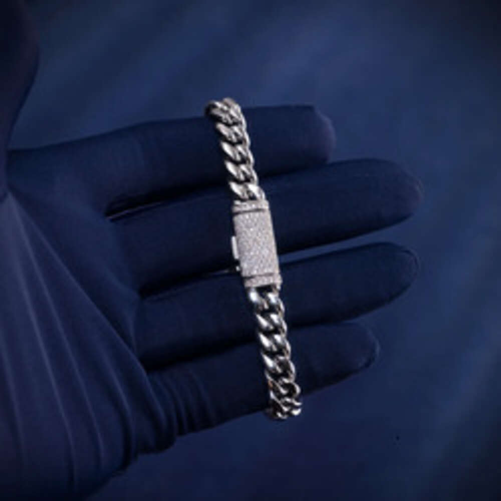 Hip Hop Miami 8mm Cuban Chain d Color Moissanite Custom Silver Bracelet for Women