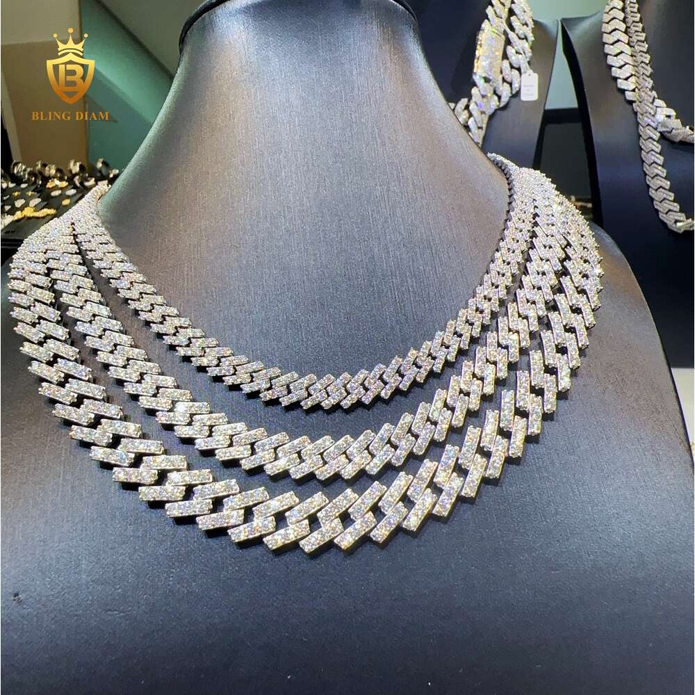 Fine Jewelry Necklace 8mm 10mm 13mm Iced Out Cuban Link Chain 1 Row Vvs Moissanite Cuban Chains for Men
