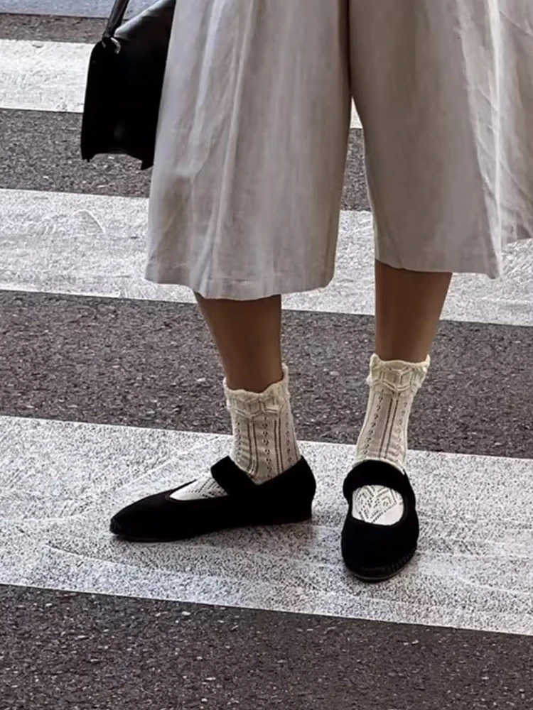 Elastic Velvet Mary Jane Ballet Flat Shoes Womens 2024 Trend Solid Color Fabric Canvas Shoes Womens Elegant Shoes Black 240704