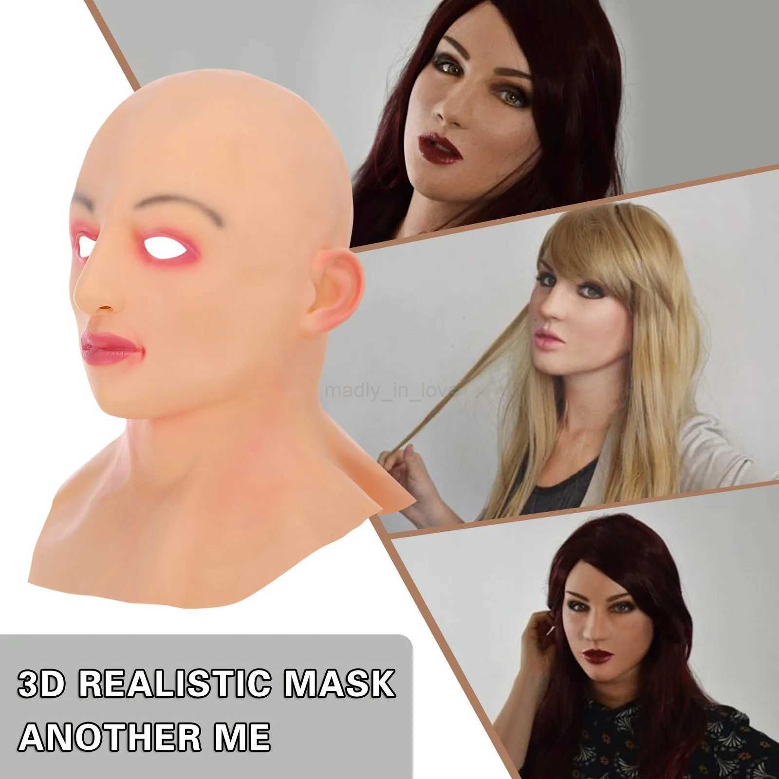 Adult Full Head Mask High Quality Female Shaped Silicone Crossdresser Headgear Halloween Cosplay Accessory Masque HorreurM240711