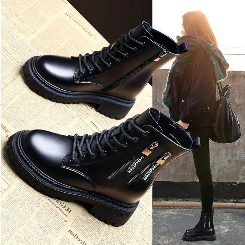 soled 2024 Fashion New Thick Comfortable Durable Explosive Short Sleeves Trendy and Versatile Black Boots Lhshoe