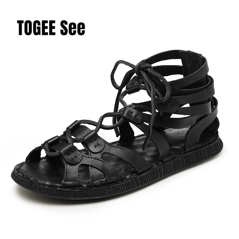 Men's Shoes 2023 New Summer Sandals Handmade Weave Breathable Sandals Genuine Leather Soft Outdoor Beach Roman Men Casual Shoes