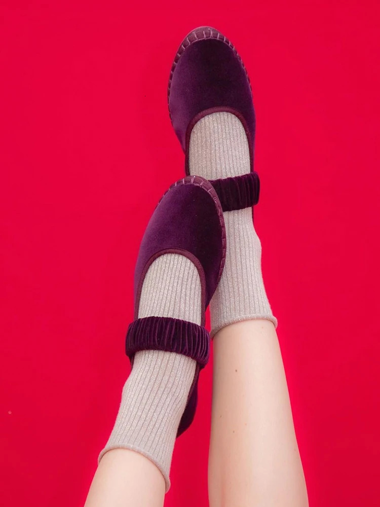 Elastic Velvet Mary Jane Ballet Flat Shoes Womens 2024 Trend Solid Color Fabric Canvas Shoes Womens Elegant Shoes Black 240704