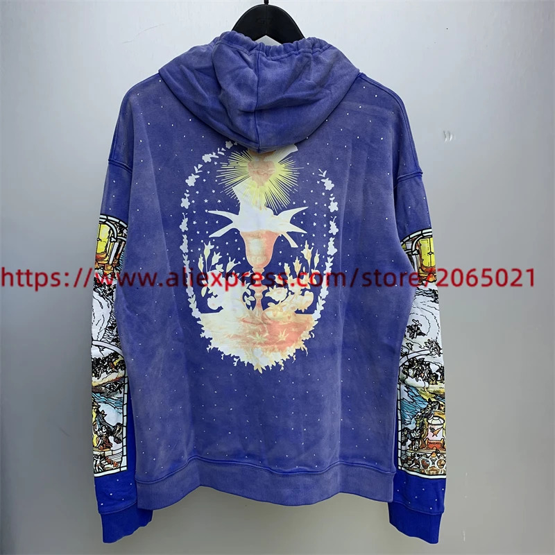 Washed WHO DECIDES WAR Cream Blue Hoodie Men Women Dia Inlay Vintage Oversize Hooded 240704
