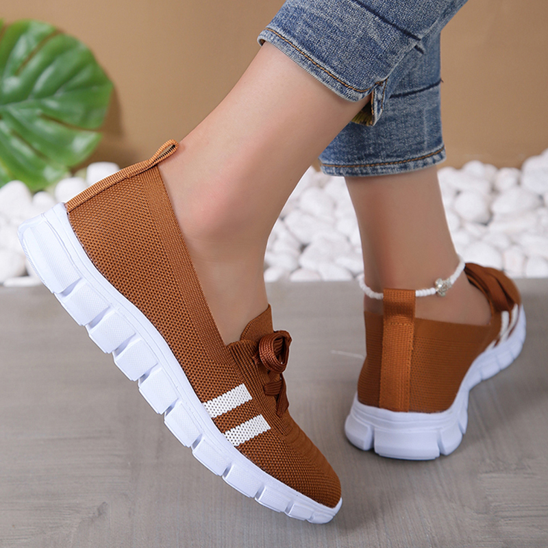 Mesh Knitted Striped Flats Shoes for Women 2024: Lace-Up Casual Sneakers, Breathable Soft Sole Loafers, Plus Size Available 4